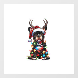 Funny French Bulldog Christmas Santa Hat Light Rei Wall Decal