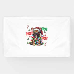 Funny French Bulldog Christmas Santa Hat Lights HO Banner