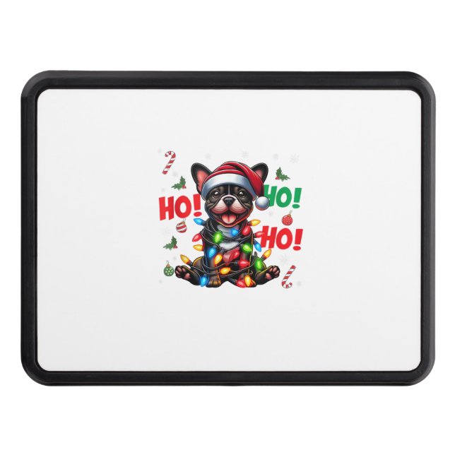 Funny French Bulldog Christmas Santa Hat Lights HO Hitch Cover (Front)