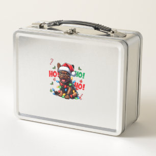 Funny French Bulldog Christmas Santa Hat Lights HO Metal Lunch Box