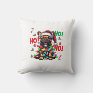 Funny French Bulldog Christmas Santa Hat Lights HO Throw Pillow
