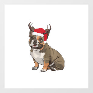 Funny French Bulldog Christmas Santa Hat Reindeer Wall Decal