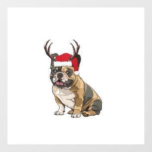 Funny French Bulldog Christmas Santa Hat Reindeer Wall Decal