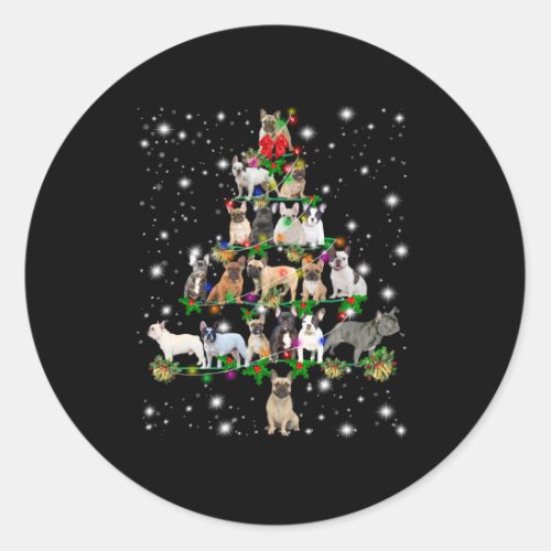 Funny French Bulldog Christmas Tree Ornaments Deco Classic Round Sticker
