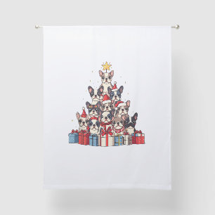Funny French Bulldog Christmas Tree Santa Hat Snow Sheer Curtains