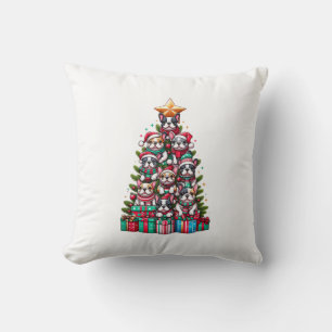 Funny French Bulldog Christmas Tree Santa Hat Snow Throw Pillow