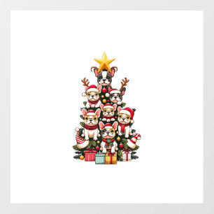 Funny French Bulldog Christmas Tree Santa Hat Snow Wall Decal