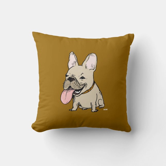 Funny French Bulldog - Color Customizable Throw Pillow (Front)