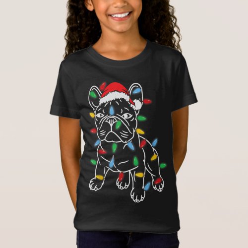 Funny French Bulldog Dog Christmas Light Tree Xmas T_Shirt