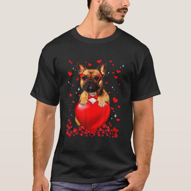 Funny French Bulldog Dog Heart Valentine Dog Lover T-Shirt (Front)