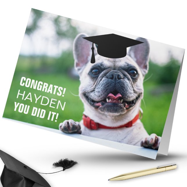 Funny French Bulldog Dog Photo Graduation  Card (Creator Uploaded)