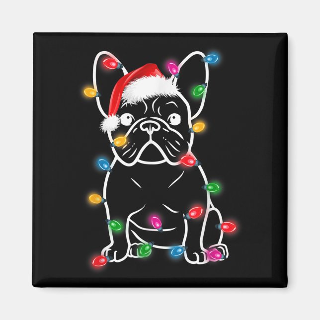 Funny French Bulldog Dog Tree Christmas Lights Paj Magnet (Front)