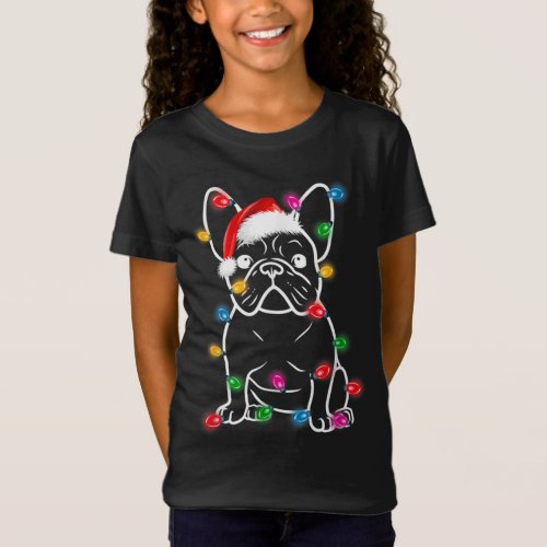 Funny French Bulldog Dog Tree Christmas Lights Paj T_Shirt