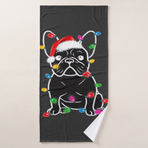 Funny French Bulldog Dog Tree Christmas Lights Xma Bath Towel