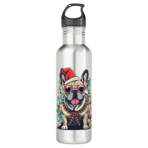 Funny French Bulldog Dog Tree Christmas Lights Xma Stainless Steel Water Bottle