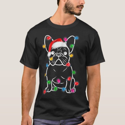 Funny French Bulldog Dog Tree Christmas Lights Xma T_Shirt