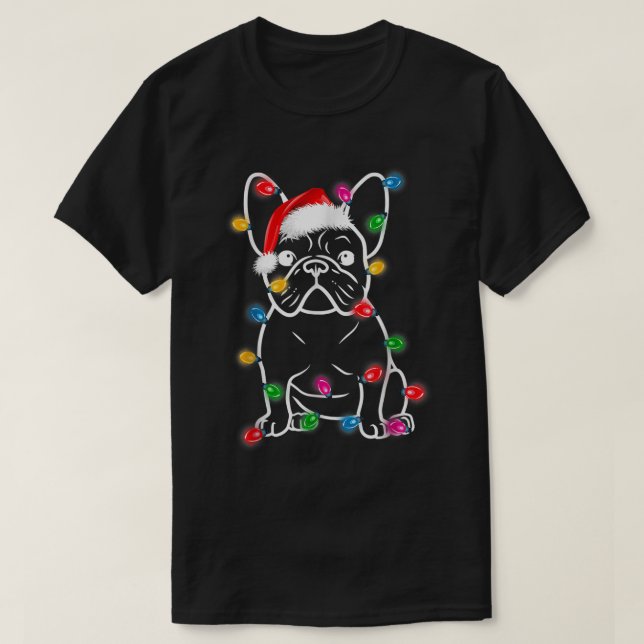 Funny French Bulldog Dog Tree Christmas Lights Xma T-Shirt (Design Front)