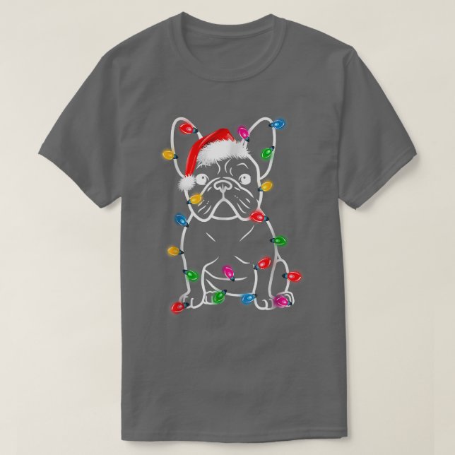 Funny French Bulldog Dog Tree Christmas Lights Xma T-Shirt (Design Front)