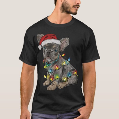 Funny French Bulldog Dog Tree Christmas Lights Xma T_Shirt