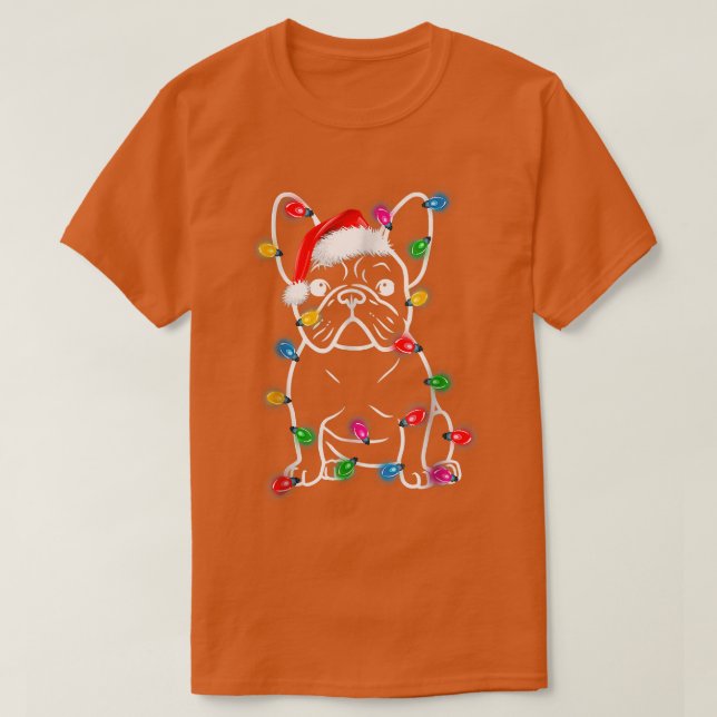 Funny French Bulldog Dog Tree Christmas Lights Xma T-Shirt (Design Front)