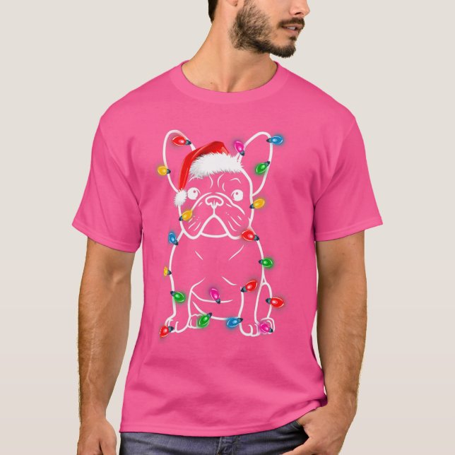 Funny French Bulldog Dog Tree Christmas Lights Xma T-Shirt (Front)