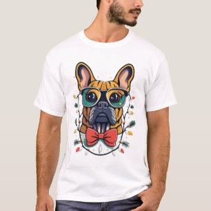 Funny French Bulldog Dog Tree Christmas Lights Xma T-Shirt