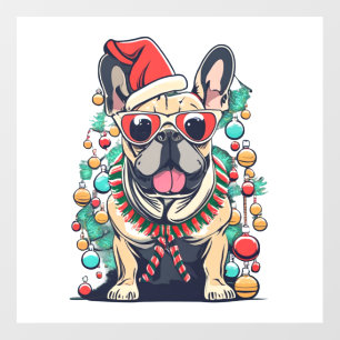 Funny French Bulldog Dog Tree Christmas Lights Xma Wall Decal