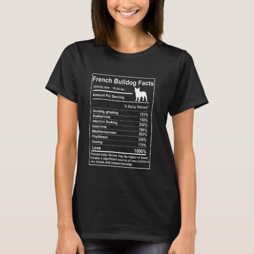 Funny French Bulldog Facts Nutrition  Frenchie Mom T_Shirt