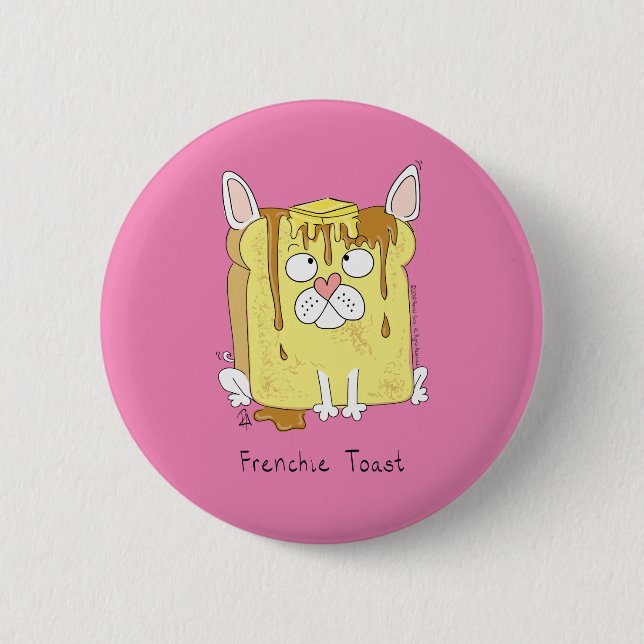 Funny French Bulldog Frenchie Cute Dog Cartoon Button (Front)