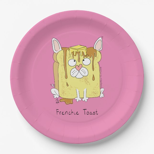Funny French Bulldog Frenchie Cute Dog Cartoon Paper Plates (Front)