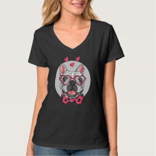 Funny French Bulldog Hearts Frenchie Eyeglasses Bo T-Shirt