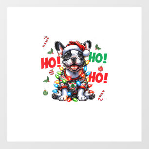 Funny French Bulldog HO HO HO Christmas Santa Hat Wall Decal