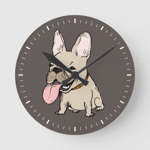 Funny French Bulldog Humorous Frenchie Drawing Round Clock