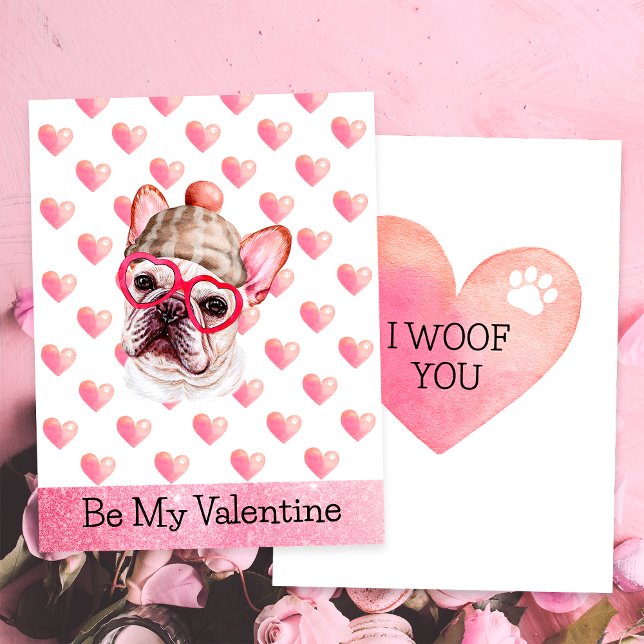 Funny French Bulldog I Woof You Dog Valentines Day Holiday Card (Creator Uploaded)