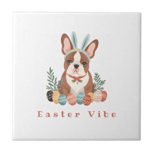 Funny French Bulldog in Rabbit Ears Ceramic Tile