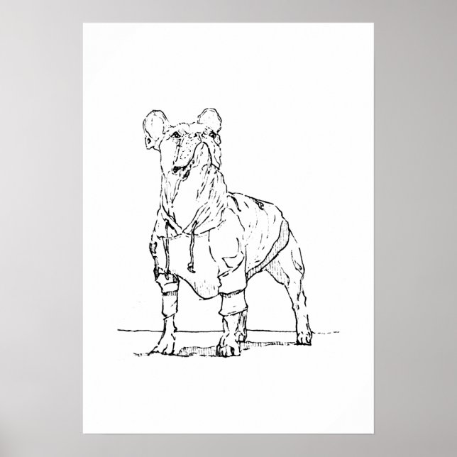 Funny French Bulldog–  Ink Drawing Poster (Front)