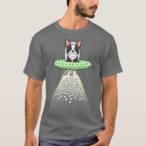 Funny french bulldog is flying a ufo T_Shirt