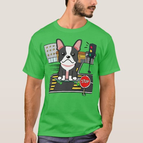 Funny french bulldog is on a skateboard T_Shirt