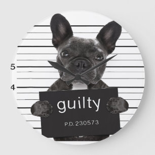Funny French Bulldog Jail Mugshot Bad Dog Criminal Large Clock