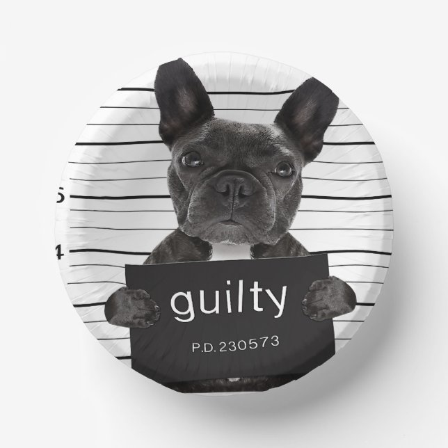 Funny French Bulldog Jail Mugshot Bad Dog Criminal Paper Bowls (Front)