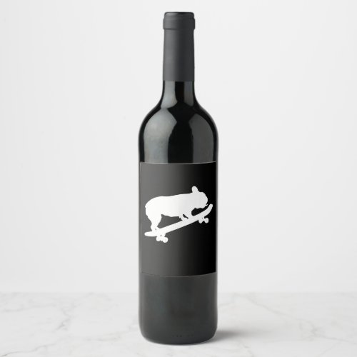 funny french bulldog on skateboard gift wine label