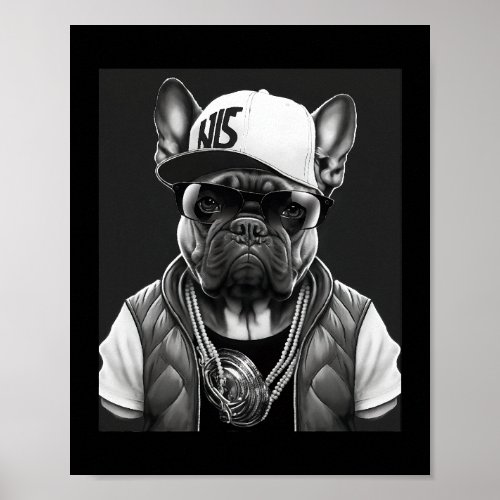 Funny French Bulldog Rapper Hip Hop Star Poster