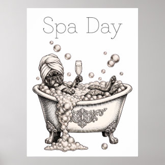 Funny French Bulldog Spa Day Vintage Poster