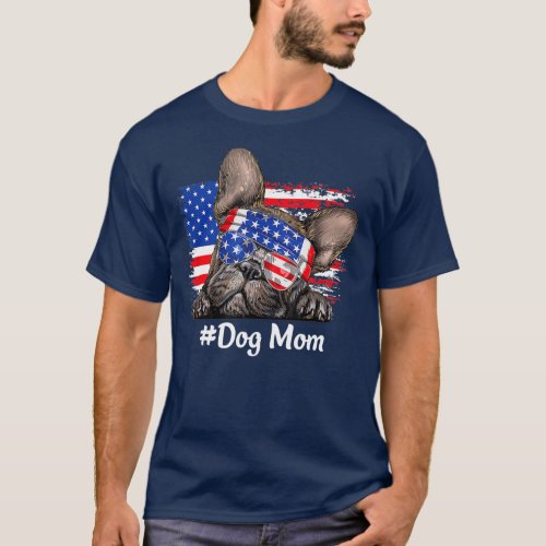 Funny French Bulldog Wearing Sunglasses USA Flag T_Shirt