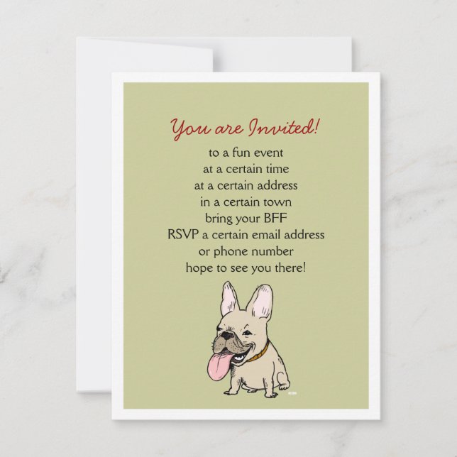 Funny French Bulldog with Custom Text Invitation (Front)