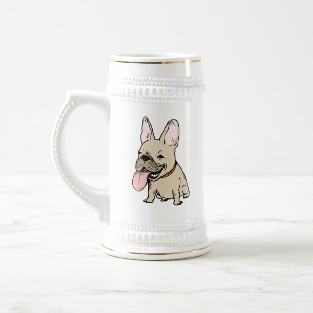 Funny French Bulldog with Huge Tongue Sticking Out Beer Stein (Left)