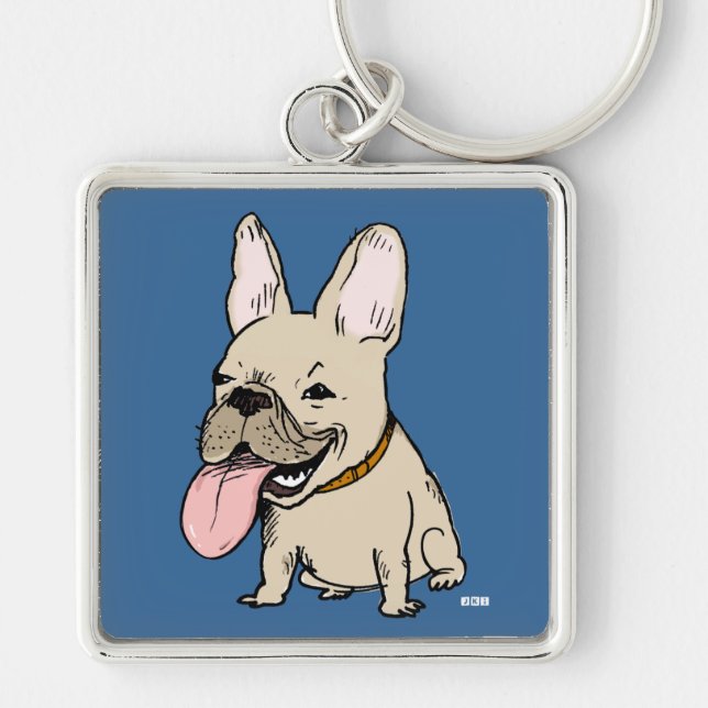 Funny French Bulldog with Huge Tongue Sticking Out Keychain (Front)