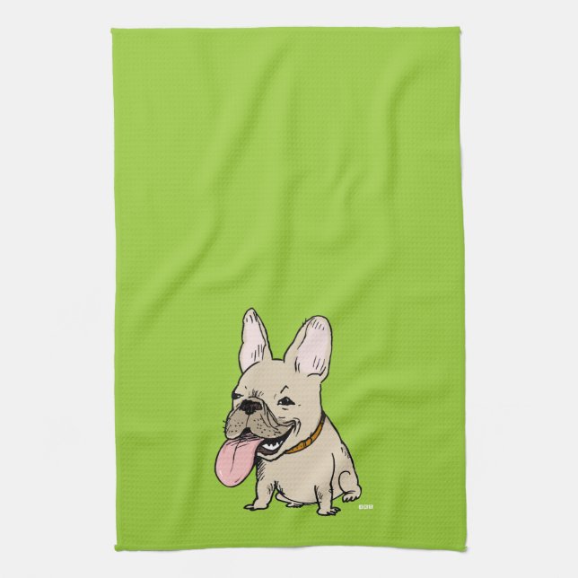 Funny French Bulldog with Huge Tongue Sticking Out Kitchen Towel (Vertical)