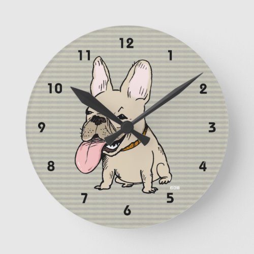 Funny French Bulldog with Huge Tongue Sticking Out Round Clock