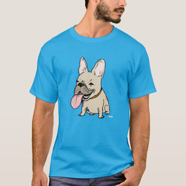 Funny French Bulldog with Huge Tongue Sticking Out T-Shirt (Front)